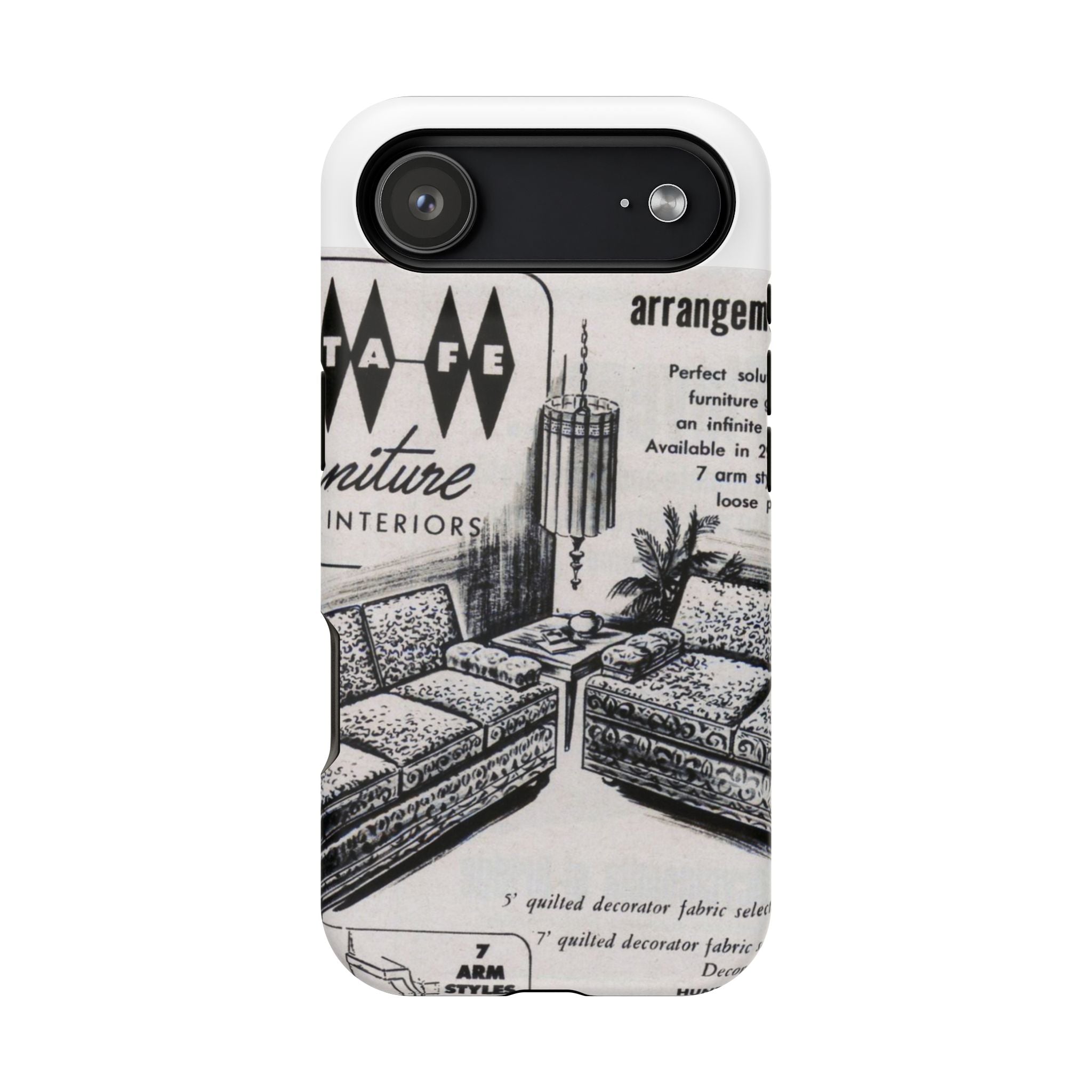 Retro Living Room Vintage Ad Phone Case — Mid Century Furniture Design, Impact-Resistant