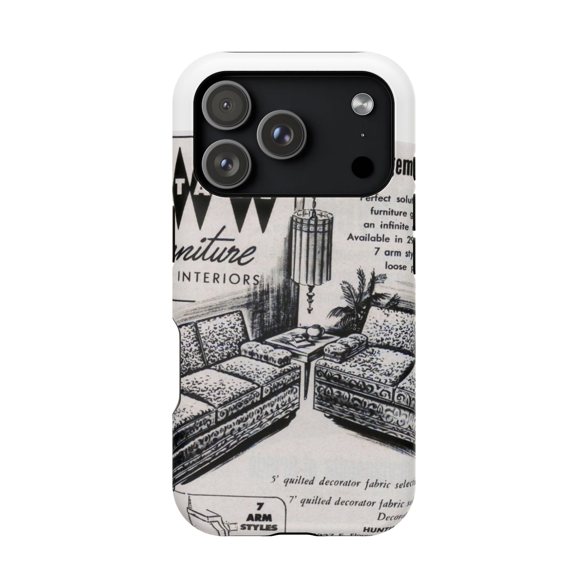 Retro Living Room Vintage Ad Phone Case — Mid Century Furniture Design, Impact-Resistant