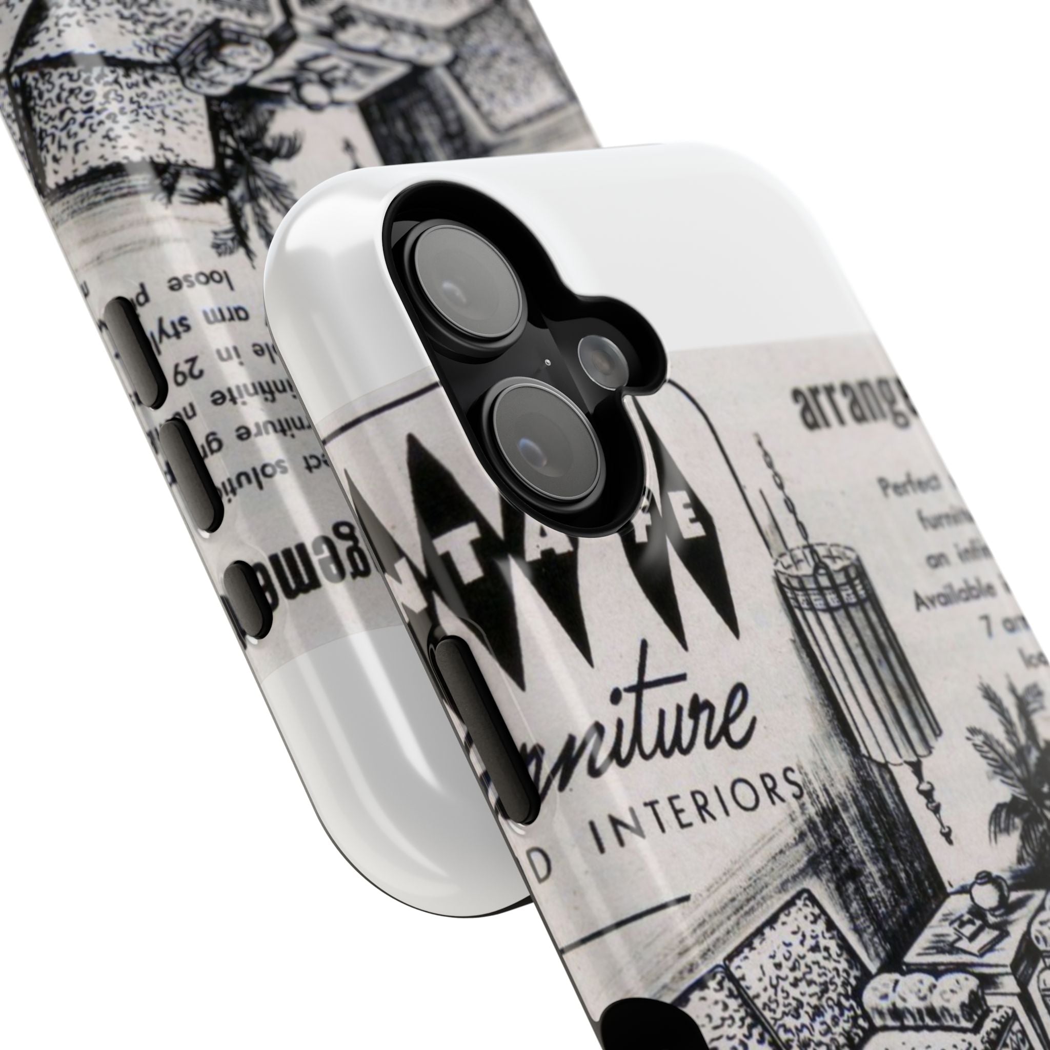Retro Living Room Vintage Ad Phone Case — Mid Century Furniture Design, Impact-Resistant