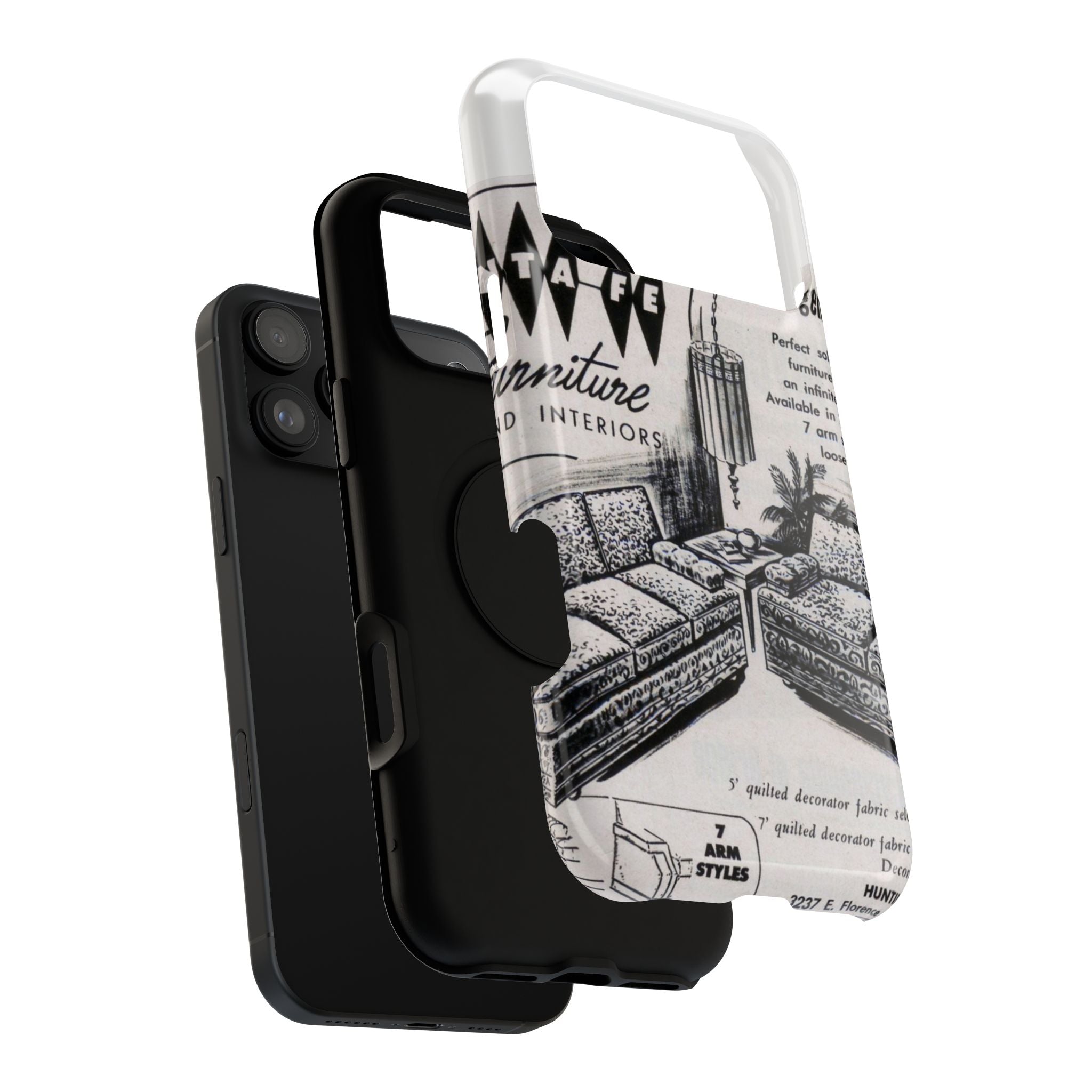 Retro Living Room Vintage Ad Phone Case — Mid Century Furniture Design, Impact-Resistant