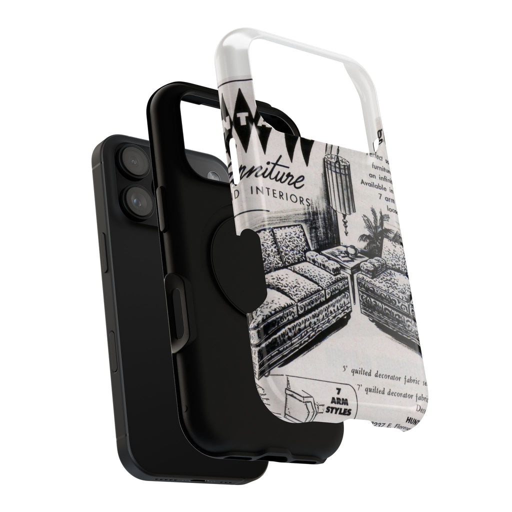 Retro Living Room Vintage Ad Phone Case — Mid Century Furniture Design, Impact-Resistant