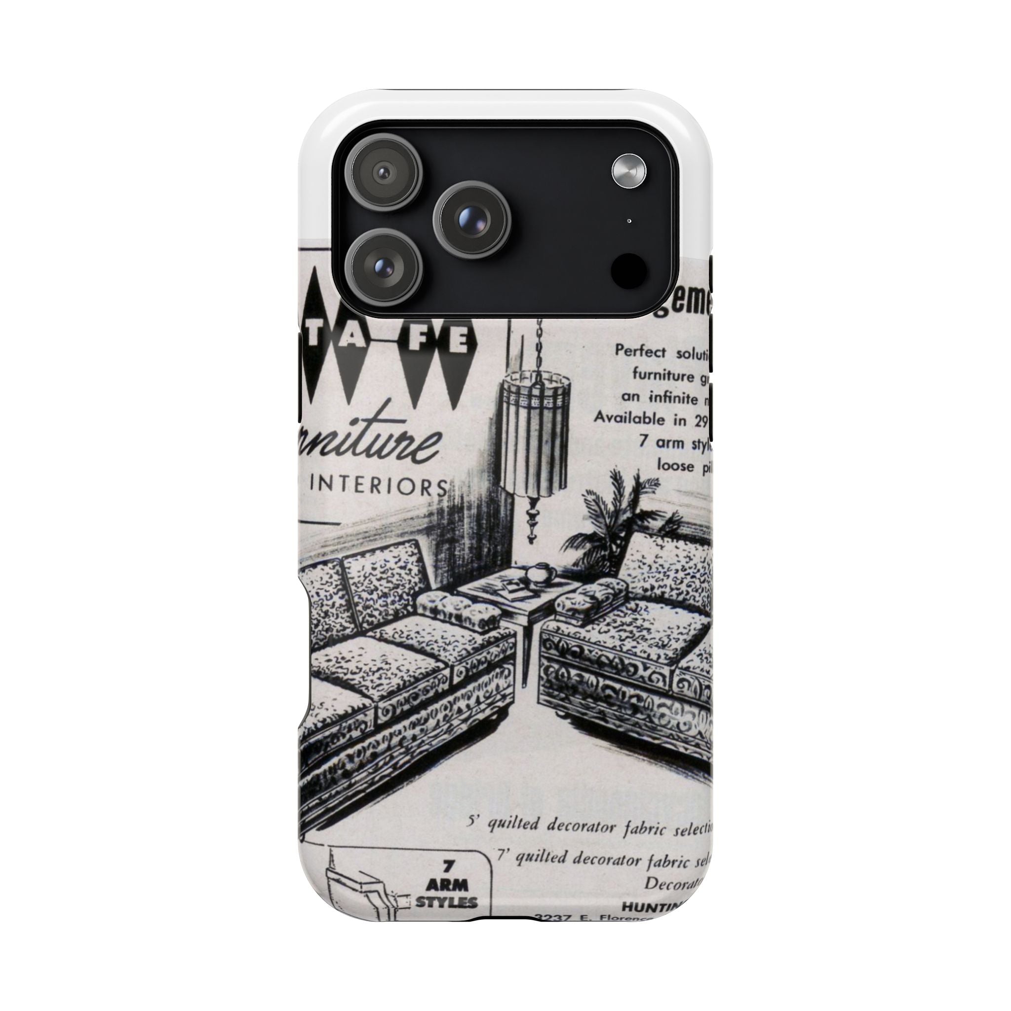 Retro Living Room Vintage Ad Phone Case — Mid Century Furniture Design, Impact-Resistant