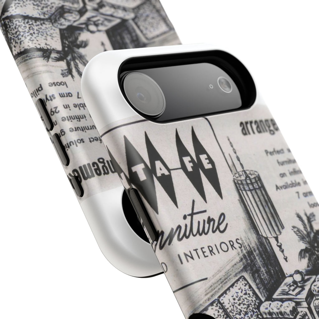 Retro Living Room Vintage Ad Phone Case — Mid Century Furniture Design, Impact-Resistant