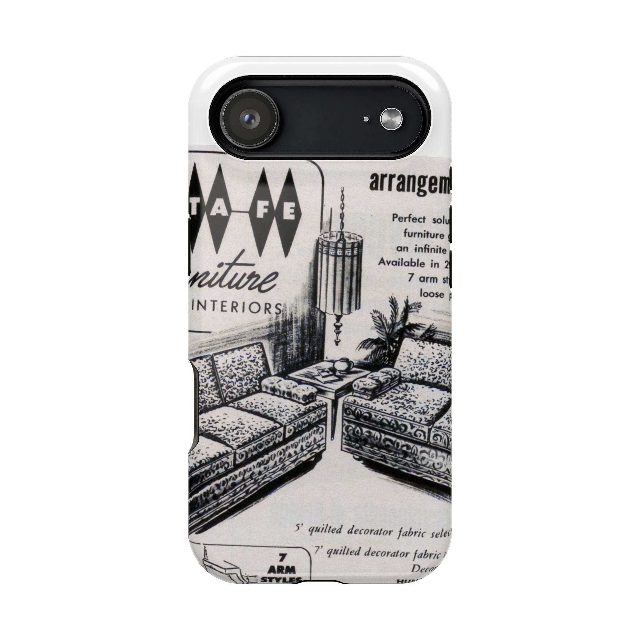 Retro Living Room Vintage Ad Phone Case — Mid Century Furniture Design, Impact-Resistant