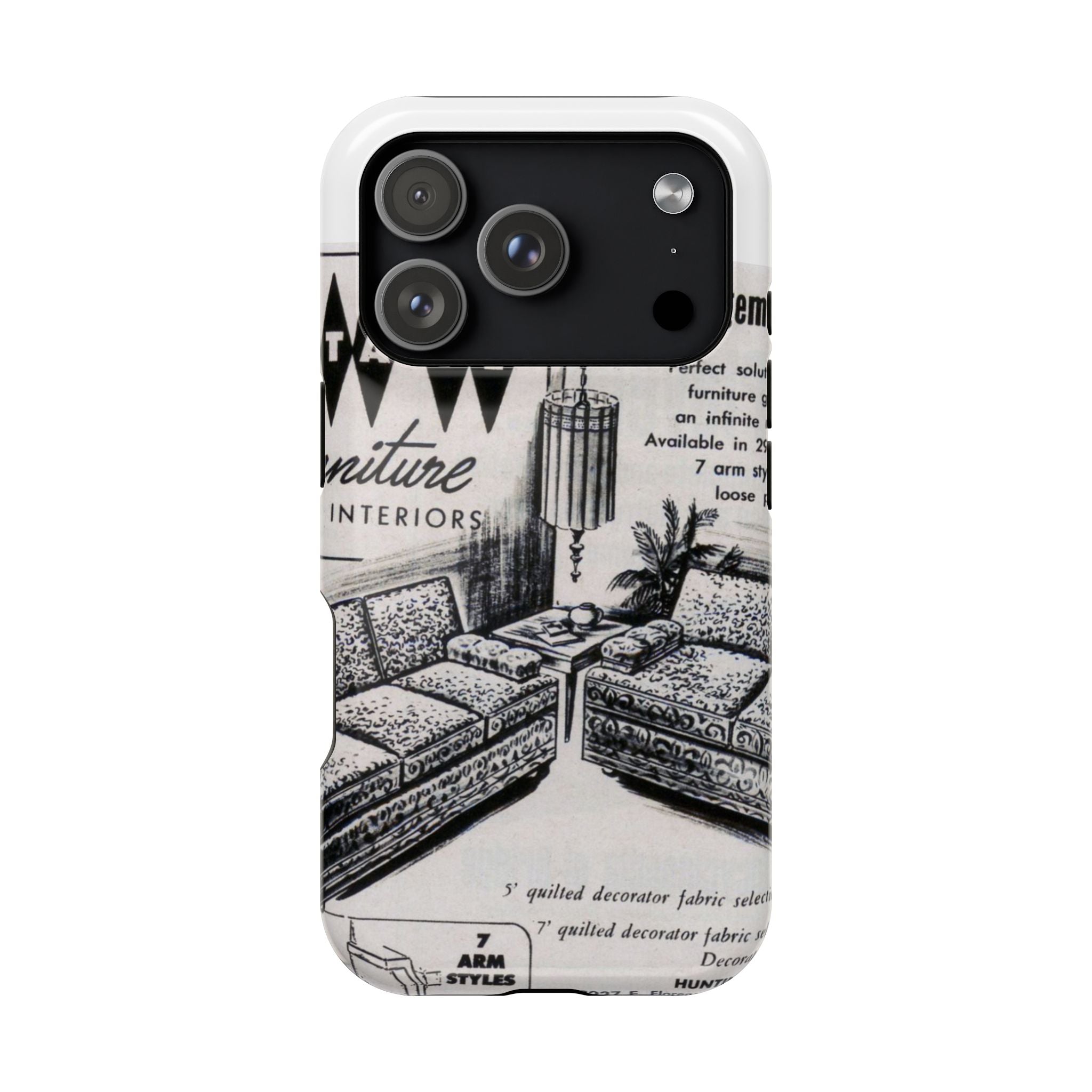 Retro Living Room Vintage Ad Phone Case — Mid Century Furniture Design, Impact-Resistant