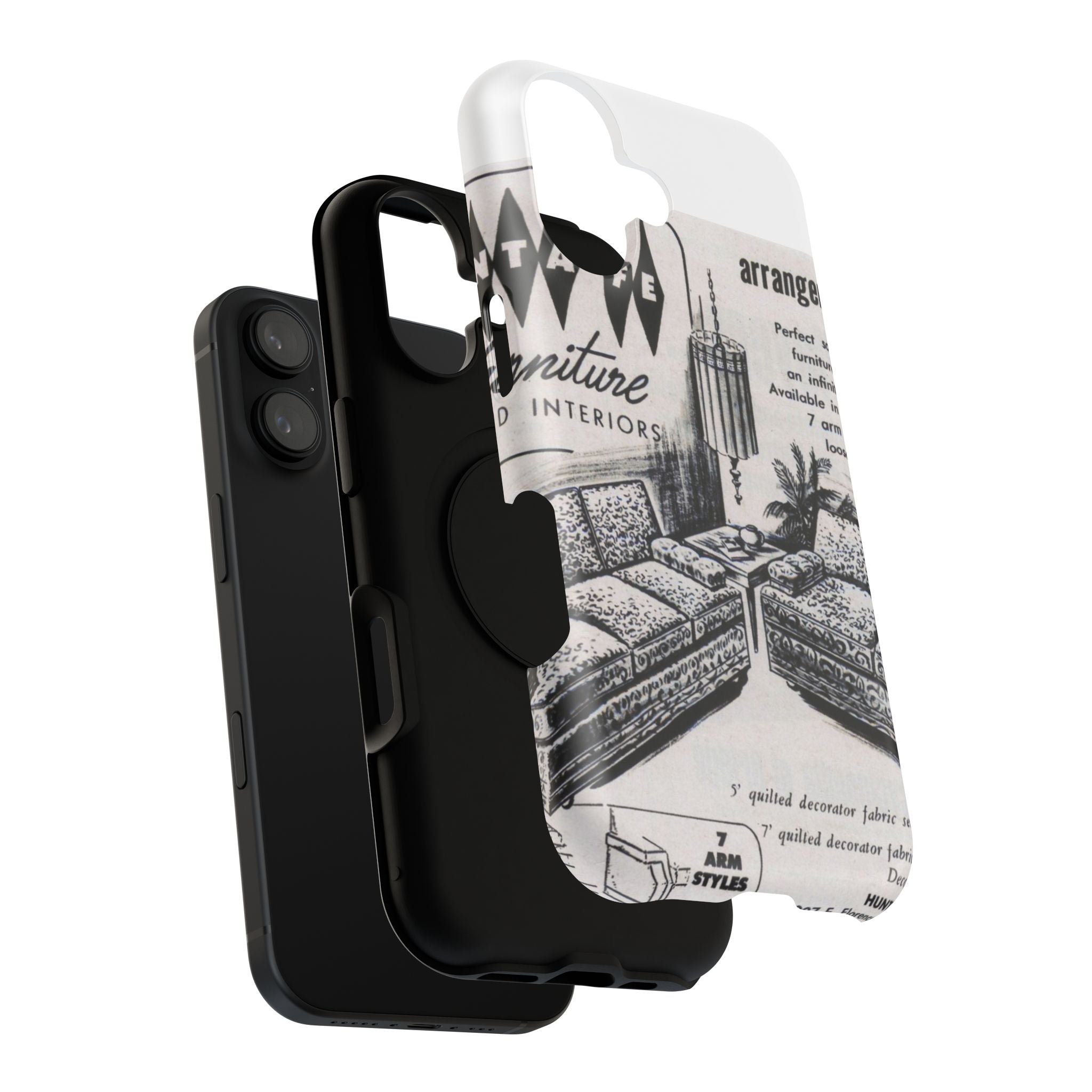 Retro Living Room Vintage Ad Phone Case — Mid Century Furniture Design, Impact-Resistant