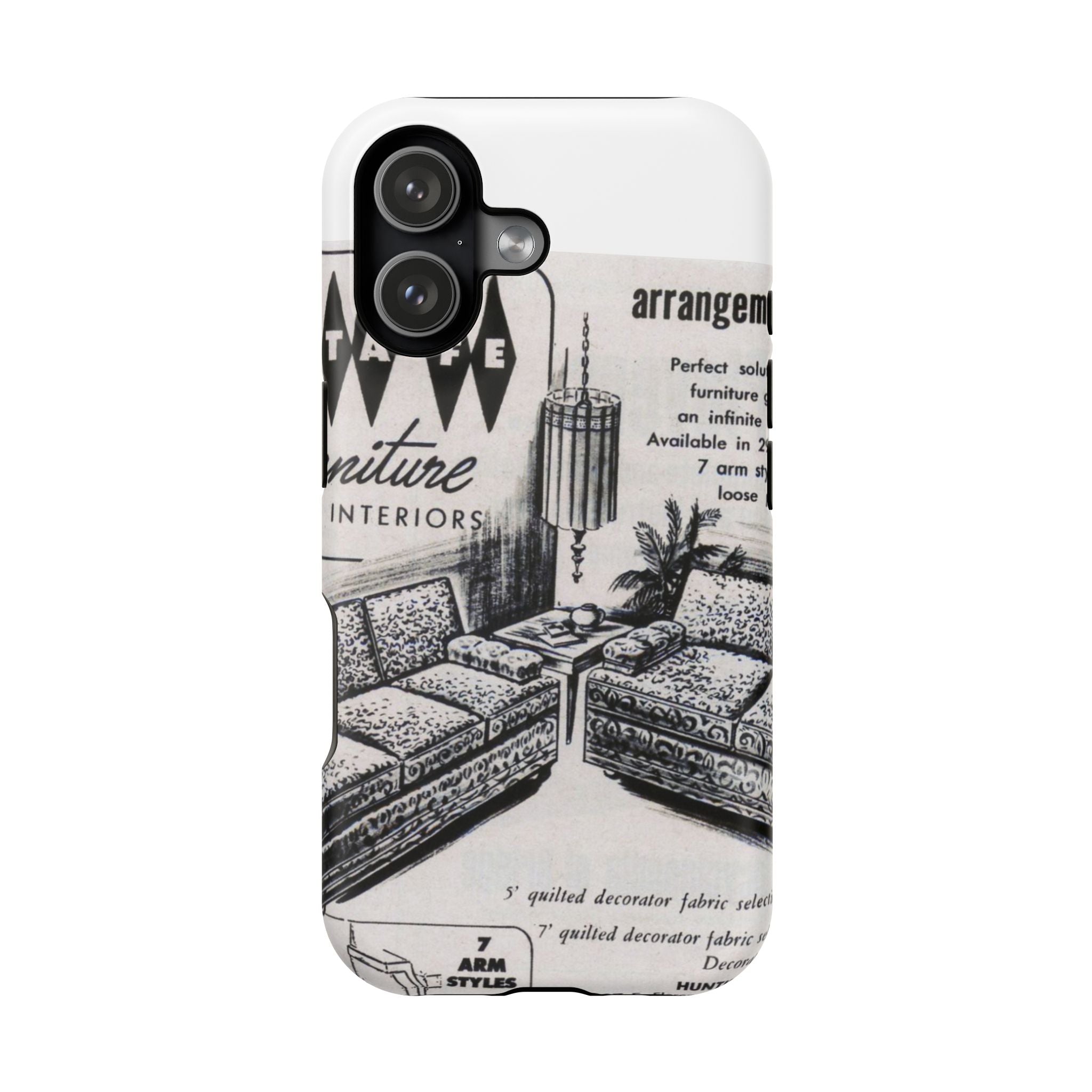 Retro Living Room Vintage Ad Phone Case — Mid Century Furniture Design, Impact-Resistant