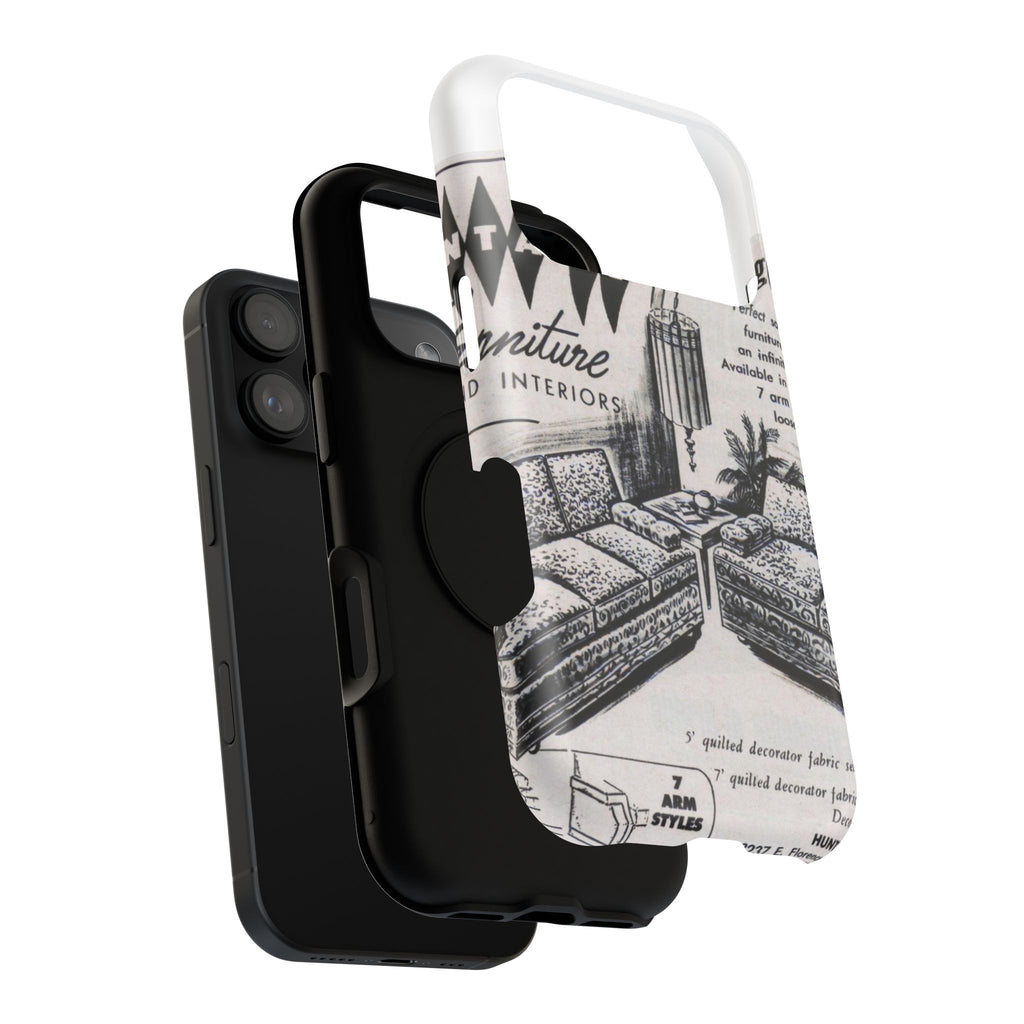 Retro Living Room Vintage Ad Phone Case — Mid Century Furniture Design, Impact-Resistant