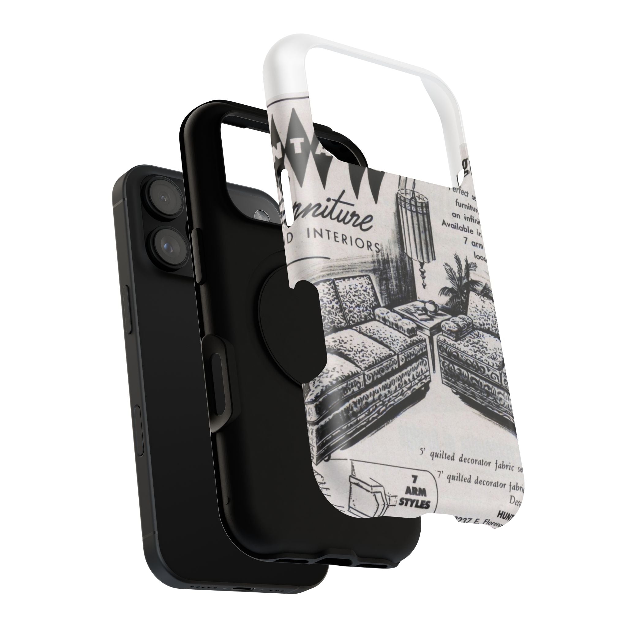 Retro Living Room Vintage Ad Phone Case — Mid Century Furniture Design, Impact-Resistant