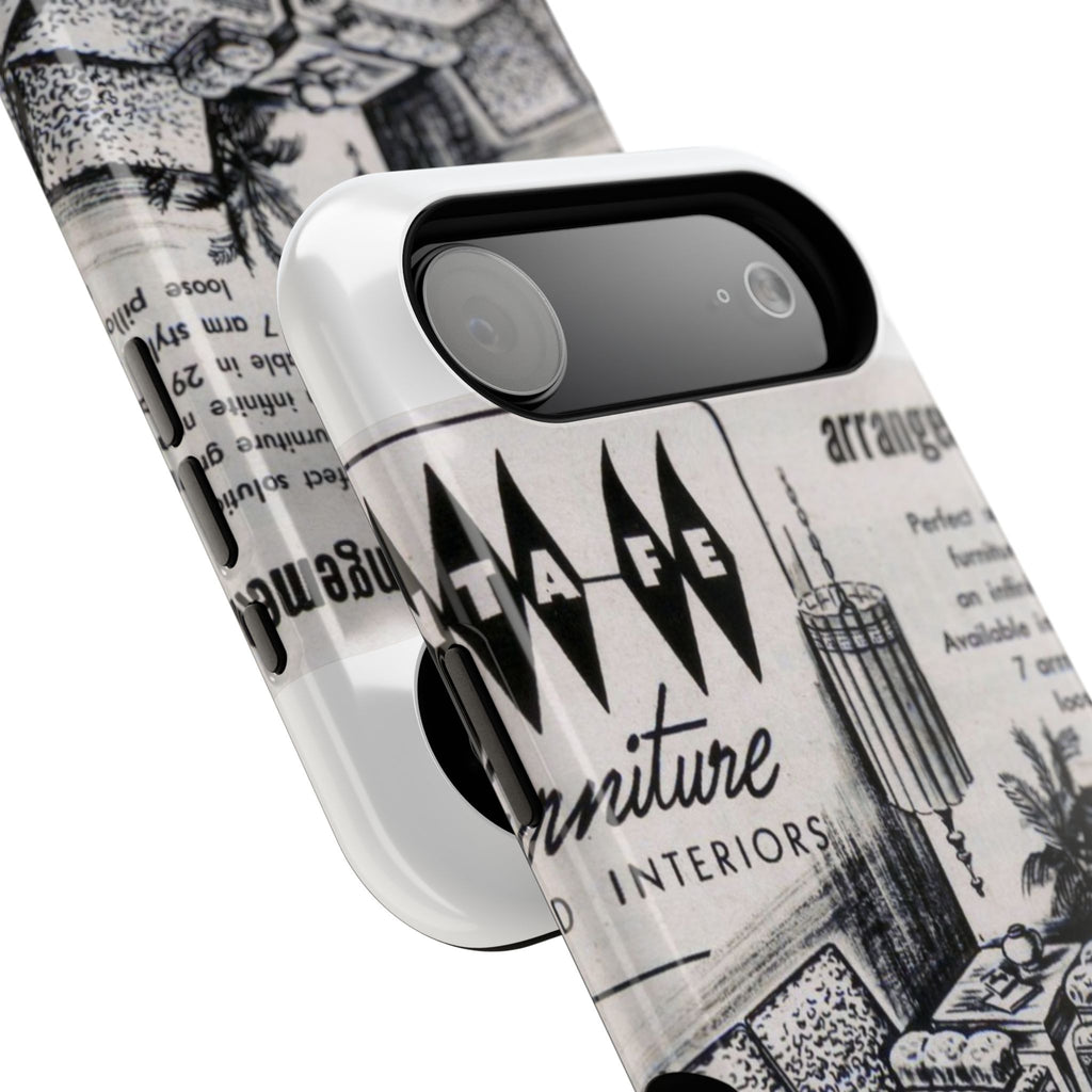 Retro Living Room Vintage Ad Phone Case — Mid Century Furniture Design, Impact-Resistant