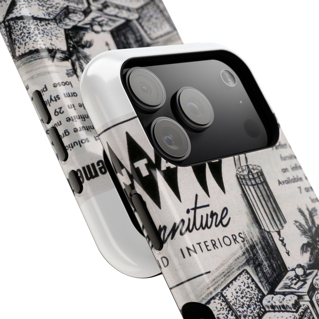 Retro Living Room Vintage Ad Phone Case — Mid Century Furniture Design, Impact-Resistant