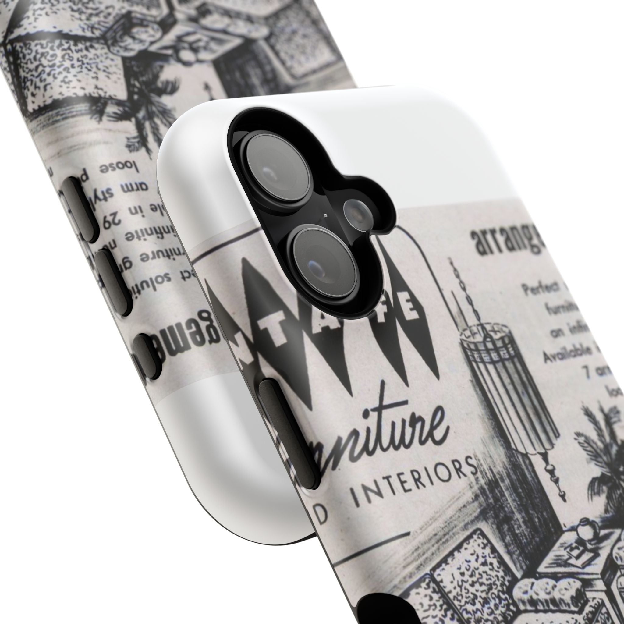 Retro Living Room Vintage Ad Phone Case — Mid Century Furniture Design, Impact-Resistant