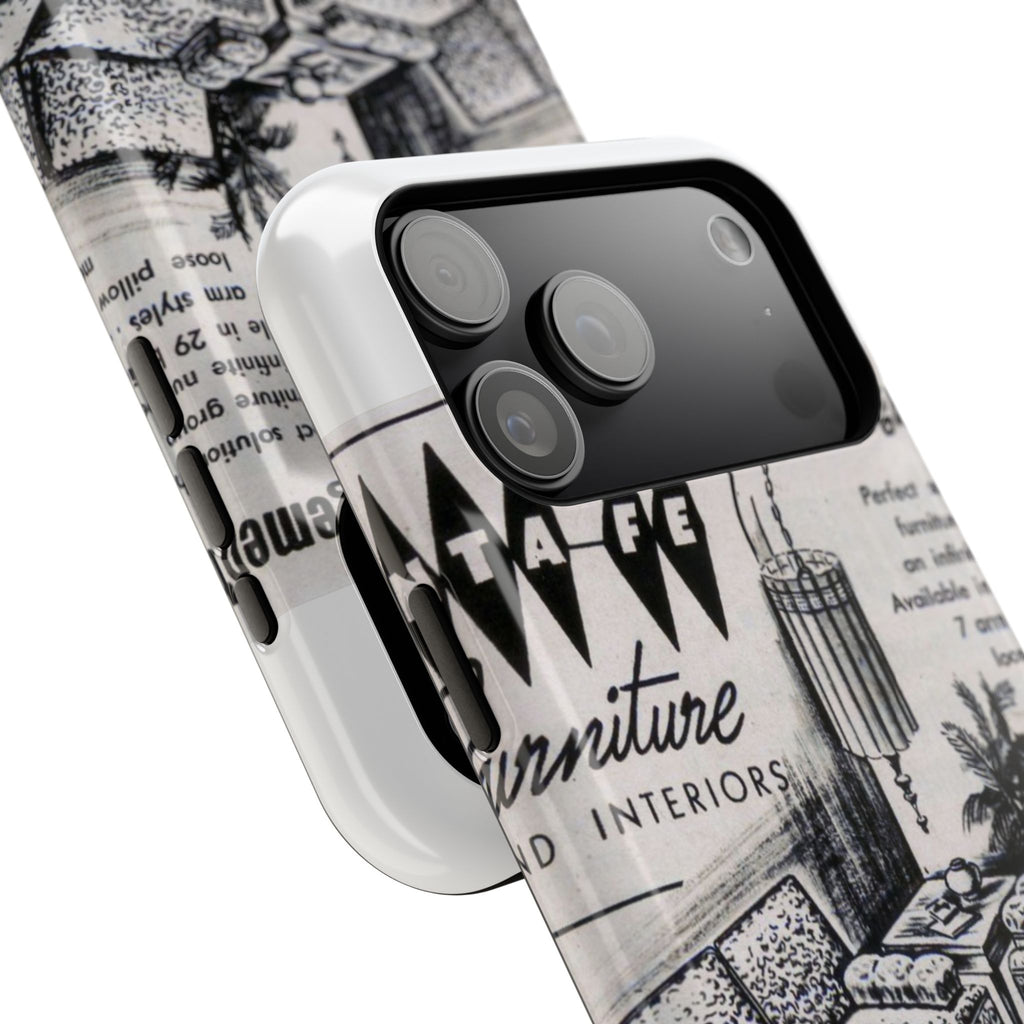 Retro Living Room Vintage Ad Phone Case — Mid Century Furniture Design, Impact-Resistant