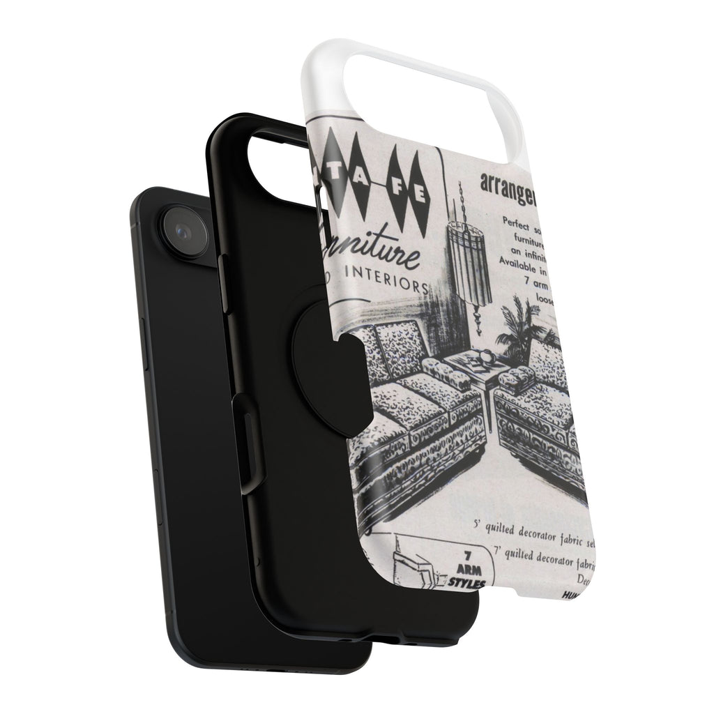 Retro Living Room Vintage Ad Phone Case — Mid Century Furniture Design, Impact-Resistant