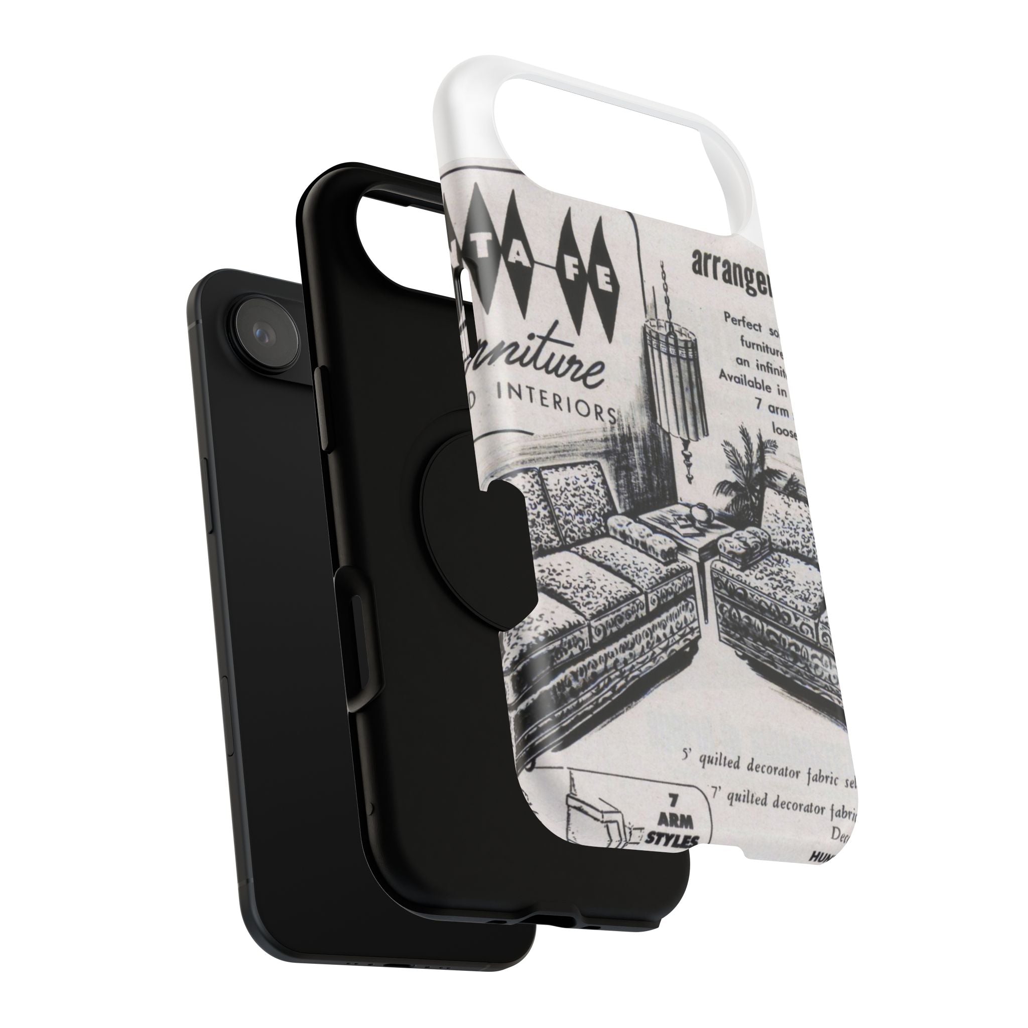 Retro Living Room Vintage Ad Phone Case — Mid Century Furniture Design, Impact-Resistant