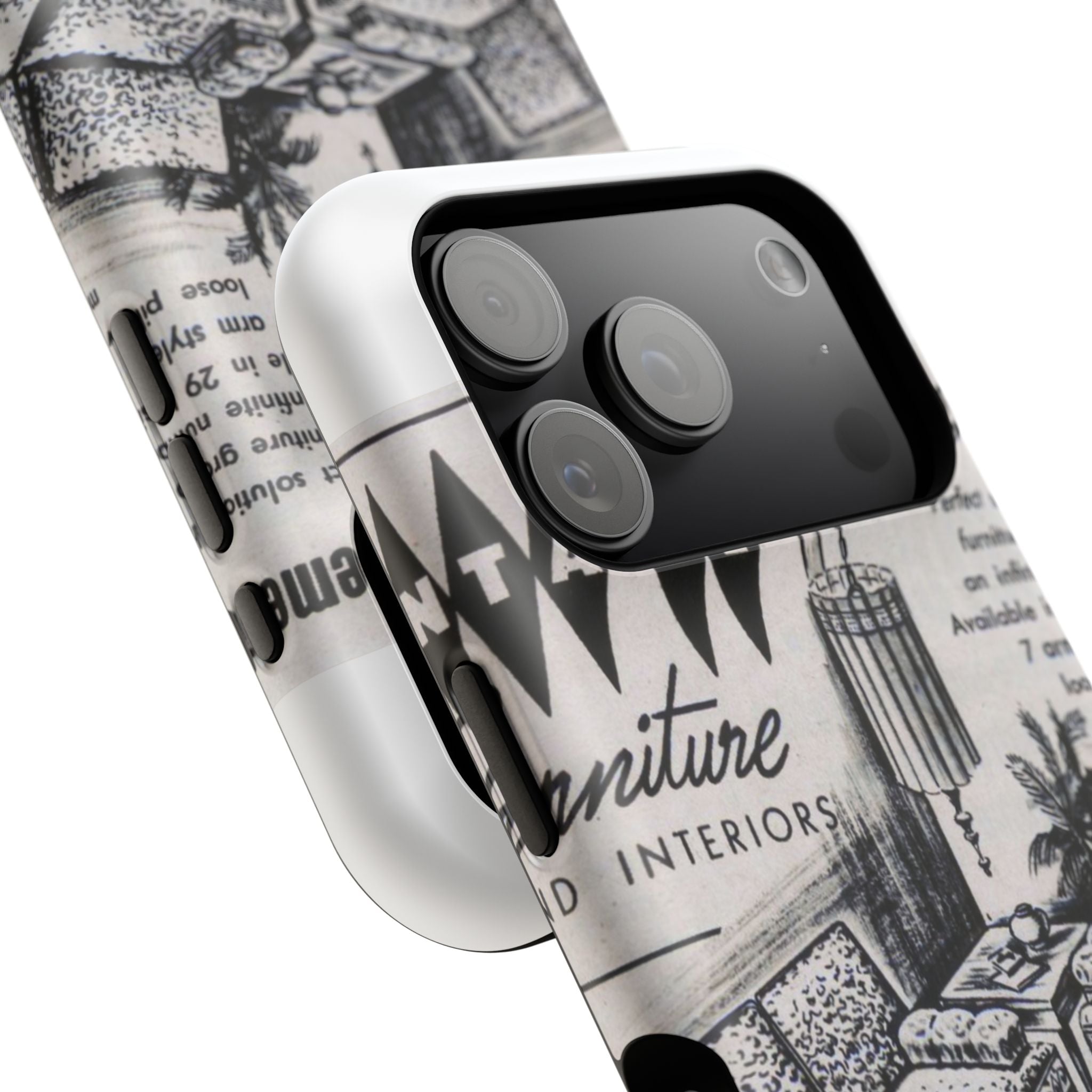 Retro Living Room Vintage Ad Phone Case — Mid Century Furniture Design, Impact-Resistant