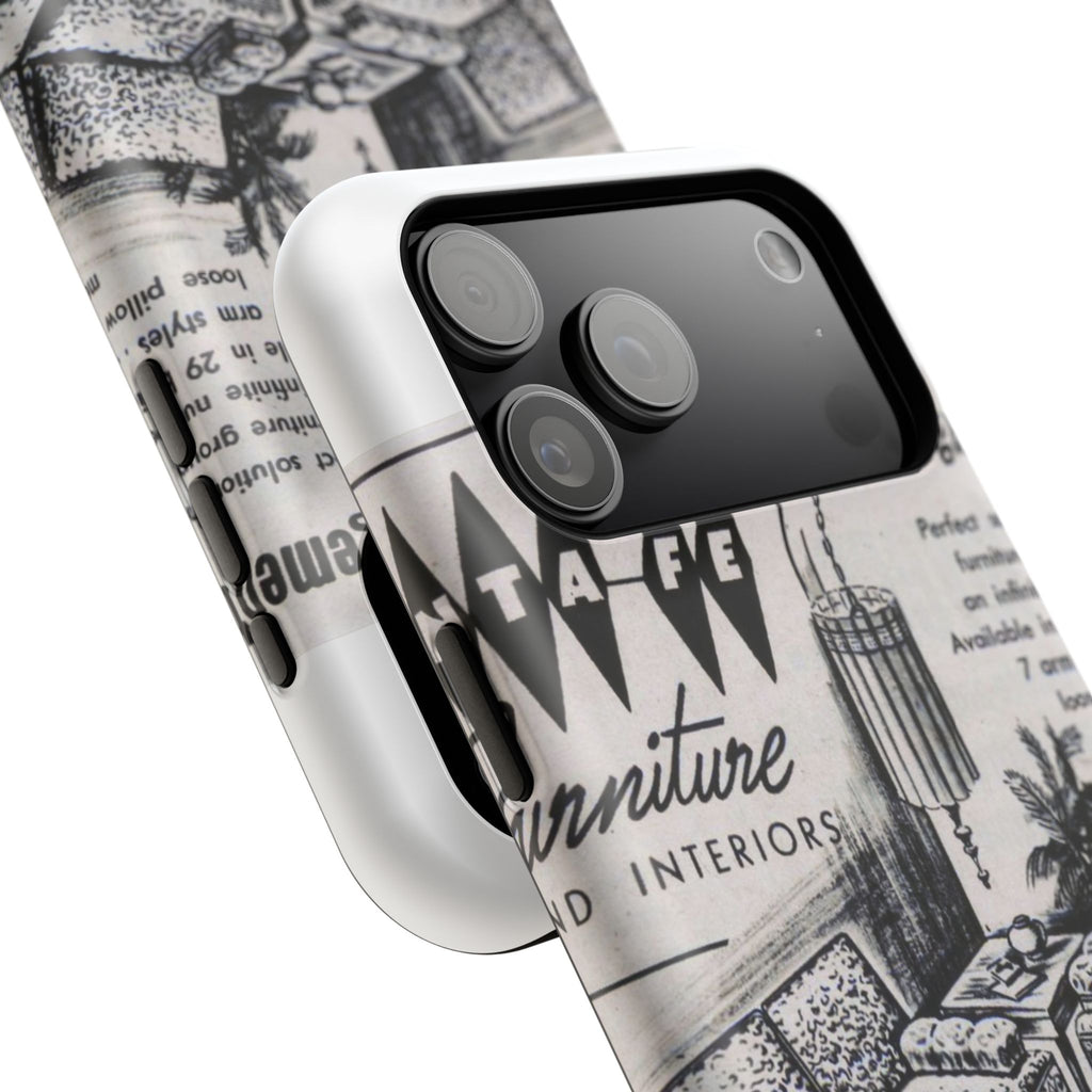 Retro Living Room Vintage Ad Phone Case — Mid Century Furniture Design, Impact-Resistant