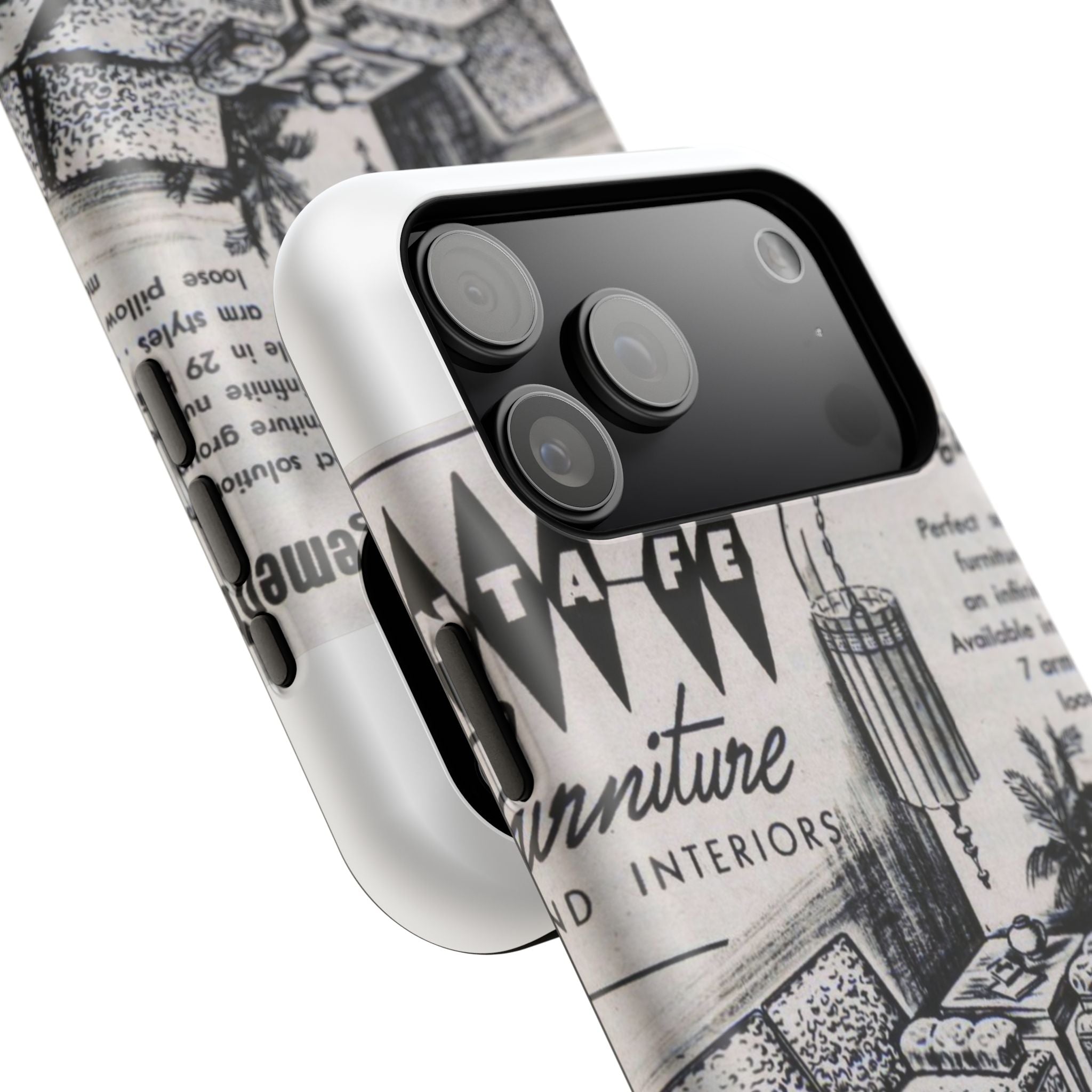 Retro Living Room Vintage Ad Phone Case — Mid Century Furniture Design, Impact-Resistant